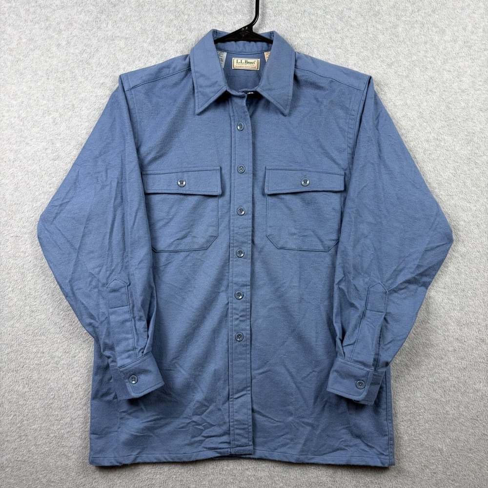 Vintage LL Bean Shirt Women's 12 Blue Chamois Cloth Button Up Flannel 80s USA
